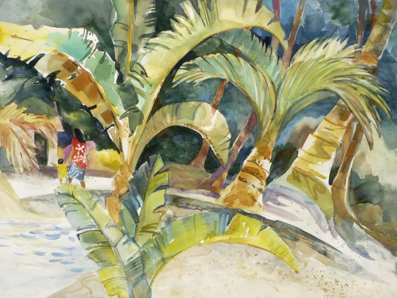tropical island watercolor painting Margy Gates