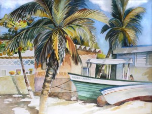 Isla Mujeres Yucatan beach watercolor painting Margy Gates