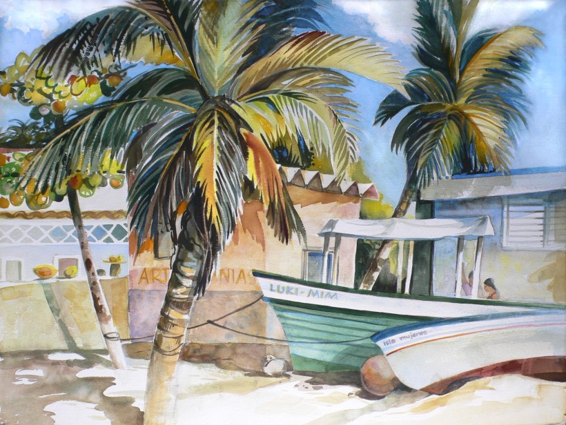 Isla Mujeres Yucatan beach watercolor painting Margy Gates