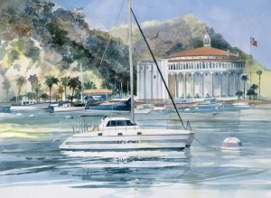 Catalina Avalon boat watercolor painting Margy Gates