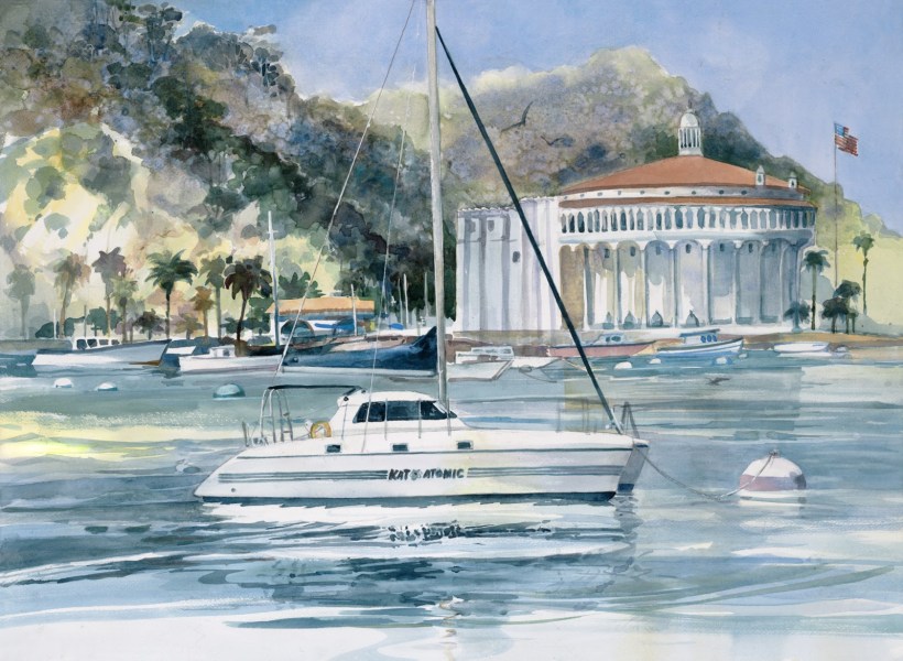 Catalina Avalon boat watercolor painting Margy Gates
