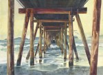 Ocean pier waves island watercolor painting Margy Gates