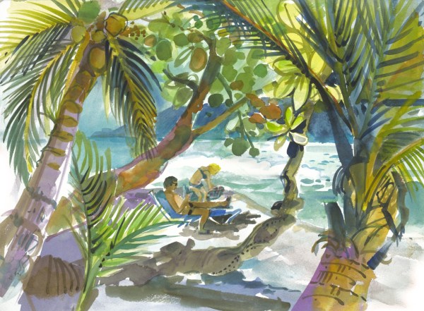 Costa Rica beach coast watercolor painting Margy Gates