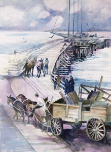 California Port Hueneme pier watercolor painting Margy Gates